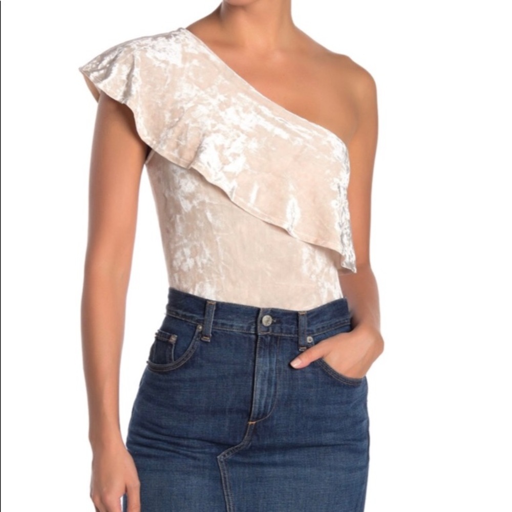 One Shoulder Ruffled Velvet Bodysuit